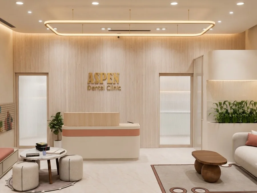 Reception and waiting area at Aspen Dentals DLF Summit Plaza Sector 54
