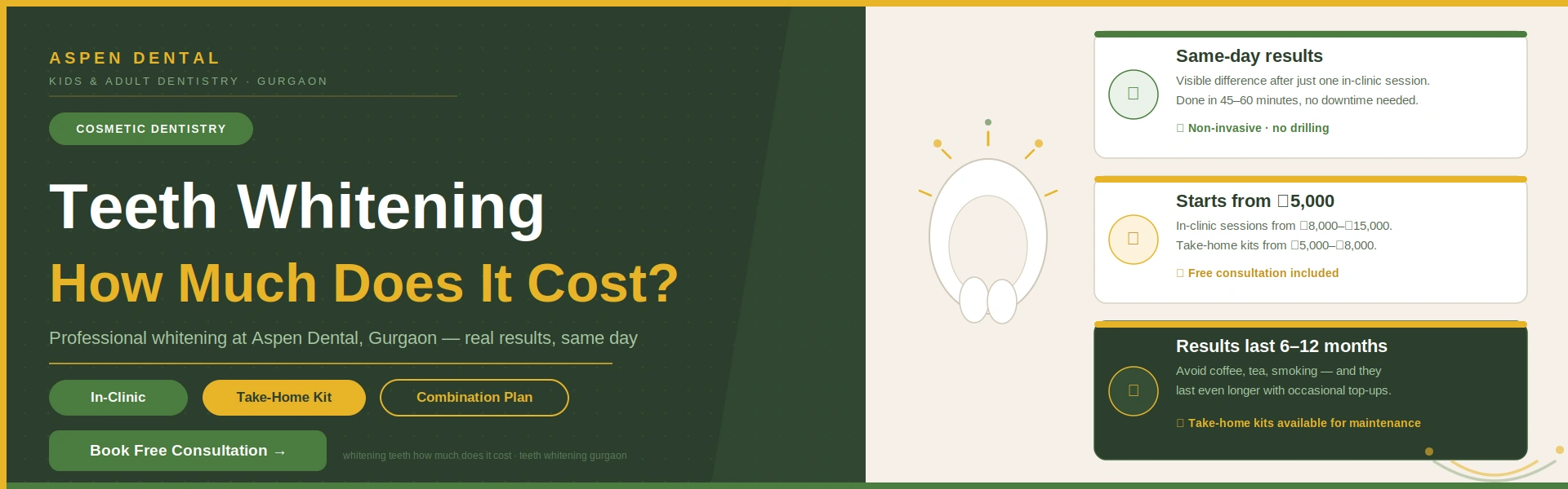 Teeth whitening cost in Gurgaon — professional in-clinic whitening at Aspen Dentals