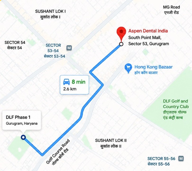 Route from DLF Phase 1 to Aspen Dentals Gurgaon — South Point Mall Sector 53